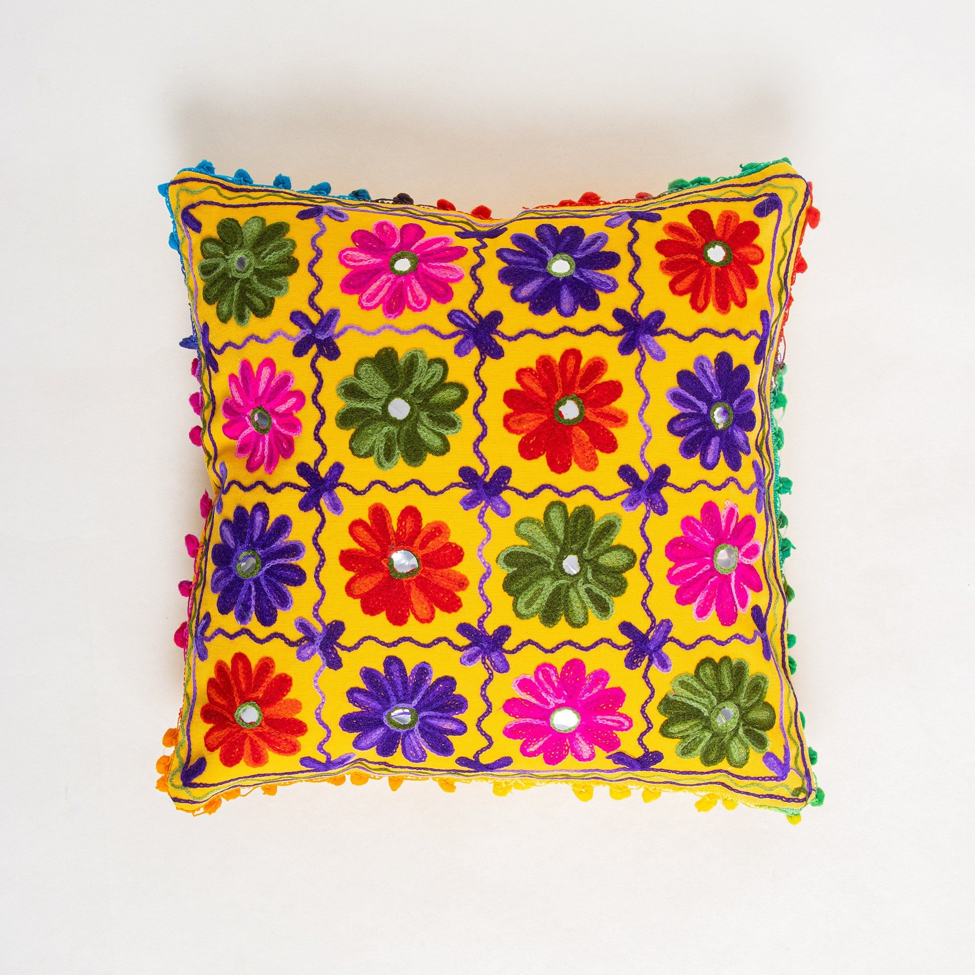 Rangoli Embroidered Cotton Cushion Cover